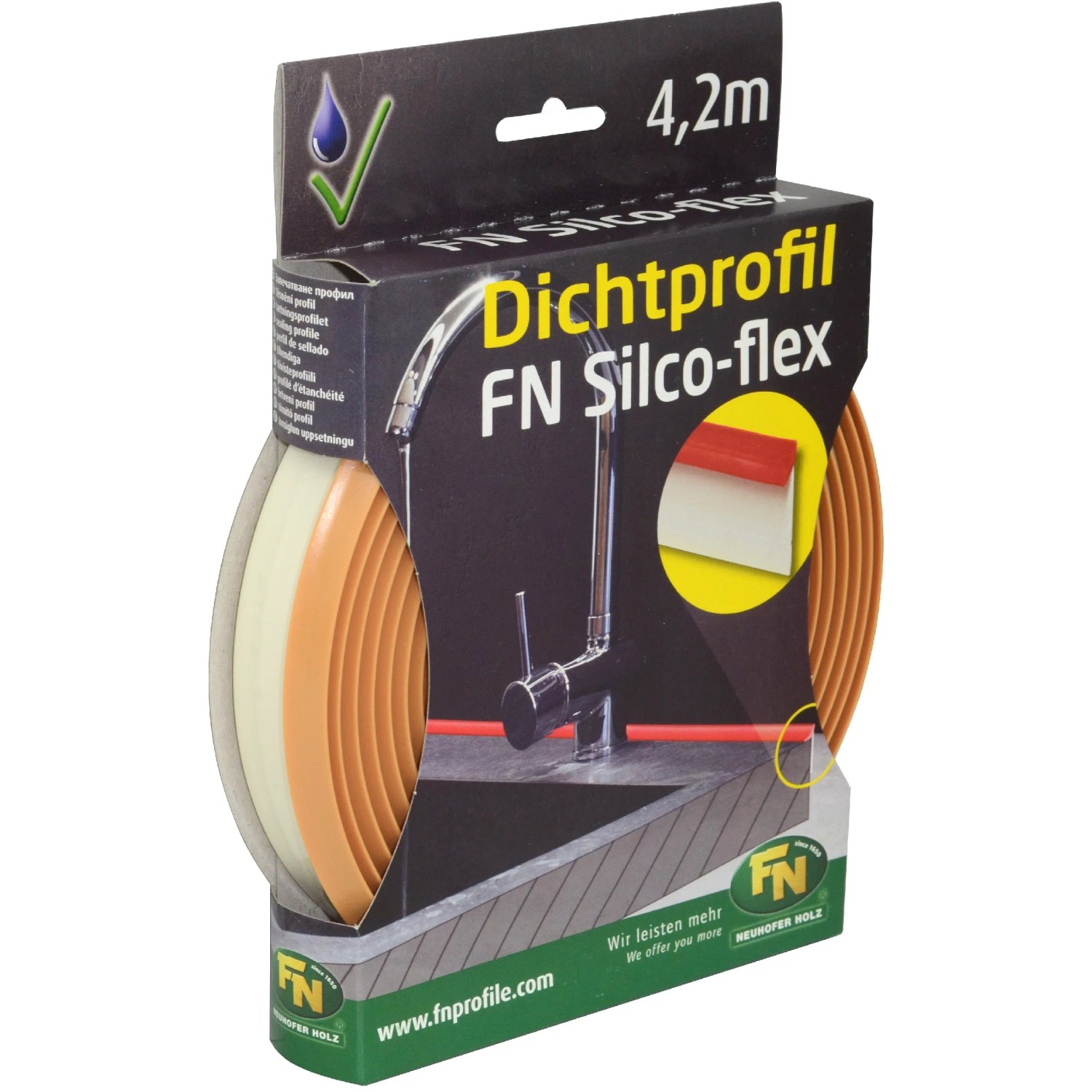 FN Neuhofer Dichtprofil Silco-Flex, braun, 4,2m, für Küchenarbeitsplatten. Leisten zur Abdichtung.