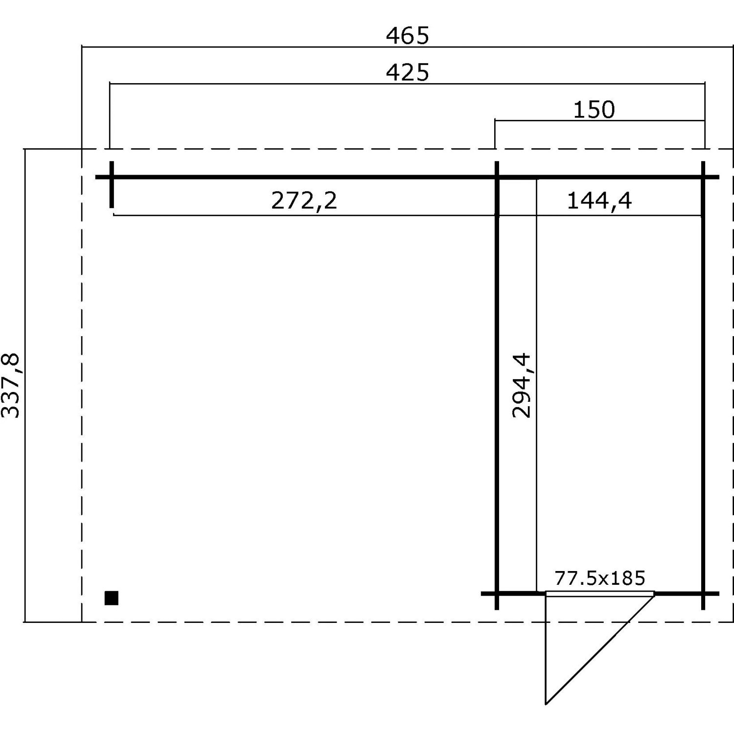 Grundriss Lasita Holz-Gartenhaus Wibo Carbongrau 465x337,8cm mit Anbaudach.