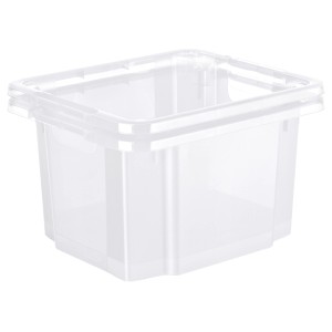Transparente Rotho Drehstapelbox Reverso, 26 Liter, zur Aufbewahrung.