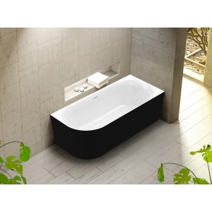 Ottofond Eckbadewanne Mince Corner links, 180x80 cm, schwarz-weiße Acryl-Badewanne.