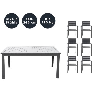 Home Deluxe Sitzgruppe Casa Madera, 6-teilig, mit Gartentisch und 6 Stühlen.