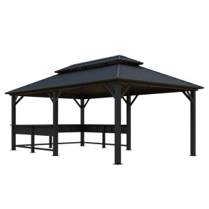 Schwarzer Sojag Pavillon Bondi 1220 mit Doppeldach und Ablagefläche.