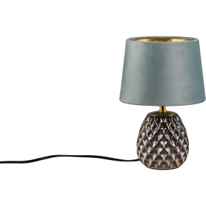 Reality Tischleuchte Ariana, blau-grüne Design-Tischlampe mit Keramikfuß und Stoffschirm.
