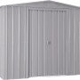 Metall-Gerätehaus (8x8) in Silber Metallic von Globel Industries. Wetterfestes Gartenhaus mit Doppeltür.