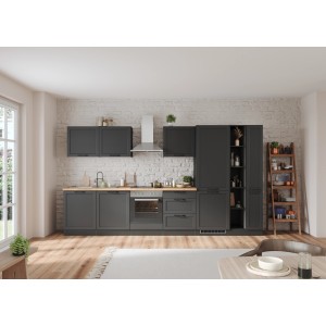 Moderne Küchenzeile Kempten 360 cm in Graphit/Grau ohne E-Geräte. Inklusive Spüle.