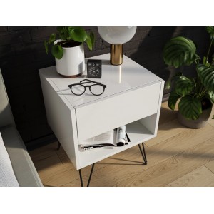 Posseik Nachttisch-Set Industrial B, 2-teilig, weiß, mit Schublade und Ablagefach.