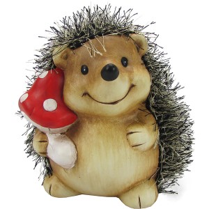 Dekorative Igelfigur mit Pilz, 12x10,5x11cm, Natur-Rot, für herbstliche Dekorationen.