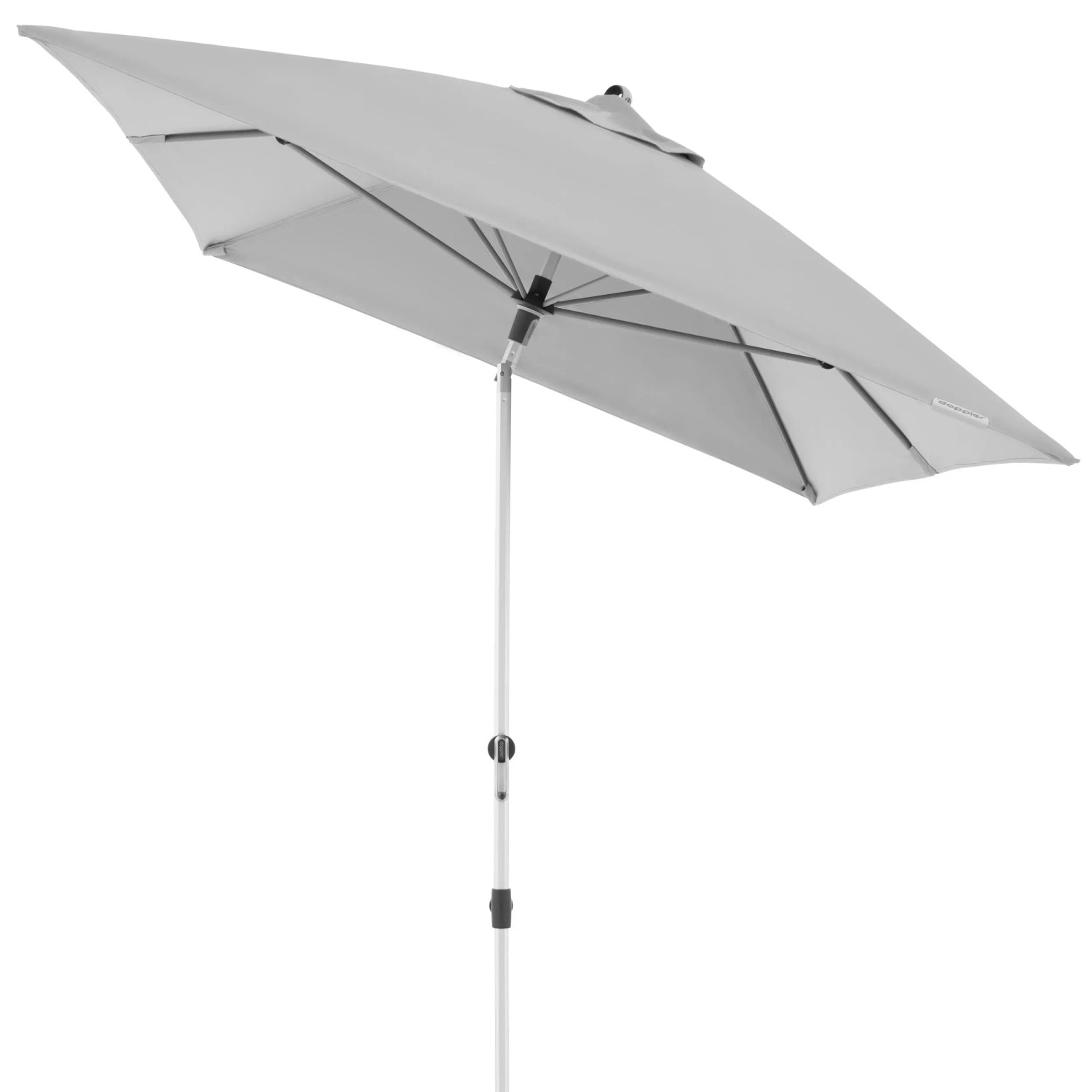 Grauer, rechteckiger Doppler Marktschirm Expert 200x300 cm mit Knickfunktion.