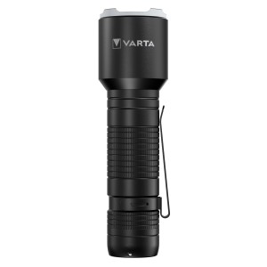 Schwarze Varta Aluminium Light F30 Pro Taschenlampe mit Clip.