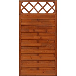 Sichtschutzzaun-Element Country, teakfarben lasiert, 180x90cm, mit Lattenrost-Abschluss.