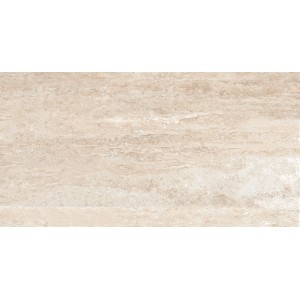 Beige Keramik Bodenfliese Travertino, 30x60 cm, für Innenräume mit Travertinoptik.