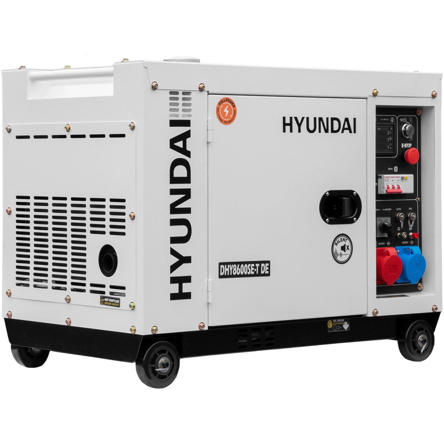 Hyundai Silent Diesel-Generator DHY8600SE-T DE, 6.0 kW, mit schallisolierendem Gehäuse.