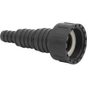 Schwarze Stufen-Schlauchtülle G1 Zoll IG für Regentonnen und Wasserzapfstellen.