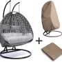 Home Deluxe Hängesessel Twin, grau, mit Polyrattan, Kissen und Regenabdeckung.