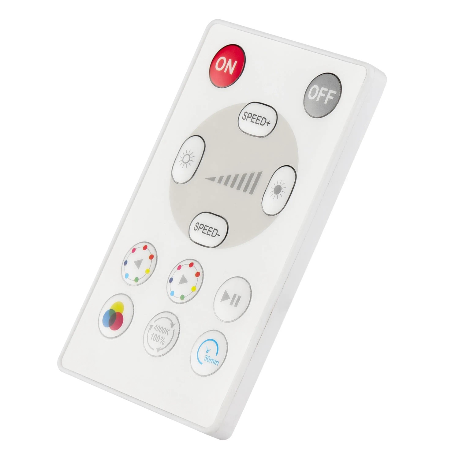 Fernbedienung für Brilliant LED Deckenleuchte Velion mit Tasten für Lichtsteuerung und RGB-Farbwechsel.