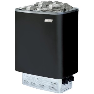 Palmako Saunafassofen Narvi 6 kW mit Saunasteinen, schwarzer Saunaofen für die Sauna.