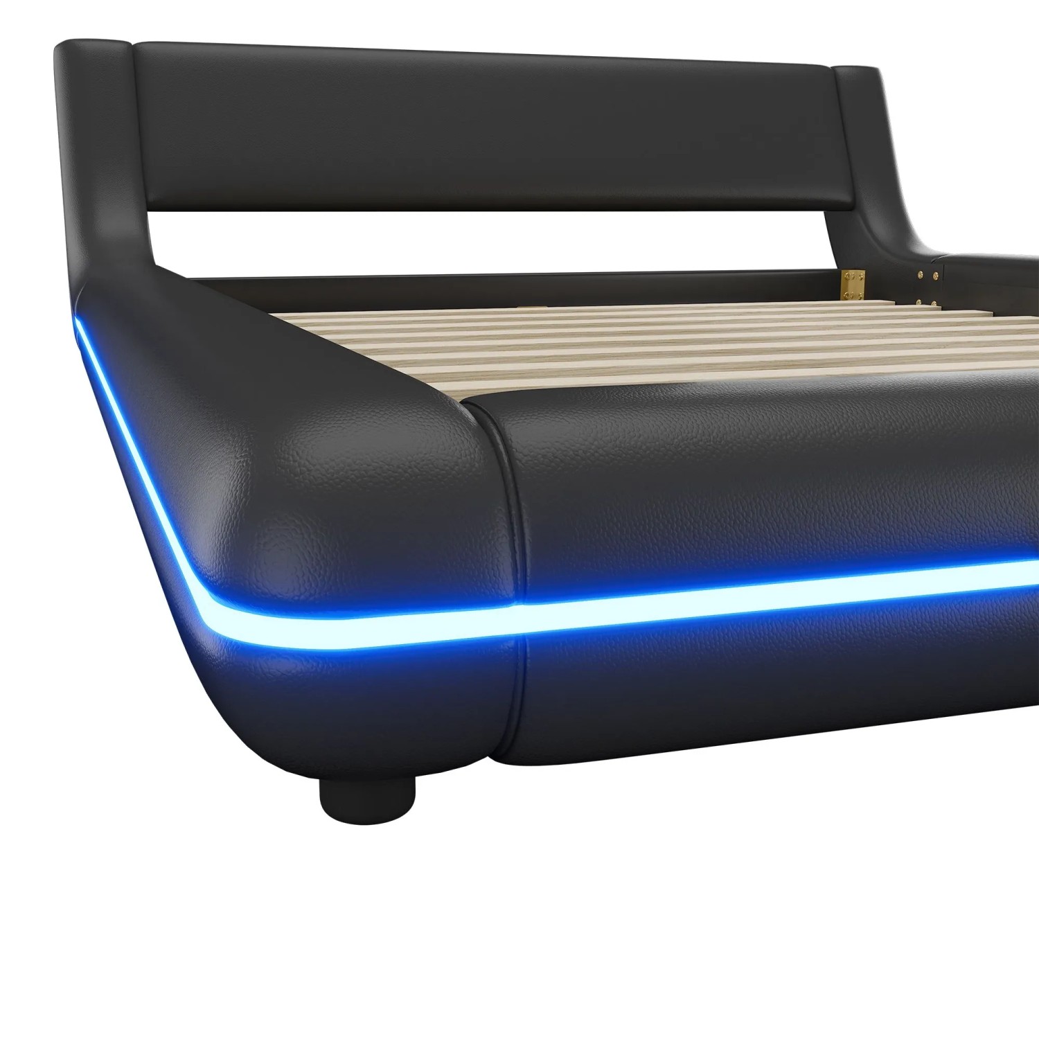 okwish Bodenbett 140x200cm mit LED Beleuchtung Schlafzimmer Schwarz ohne Matratze_6