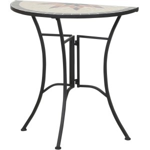 Halbrunder Siena Garden Gartentisch Stella, grau, mit Keramikplatte und Stahlgestell.