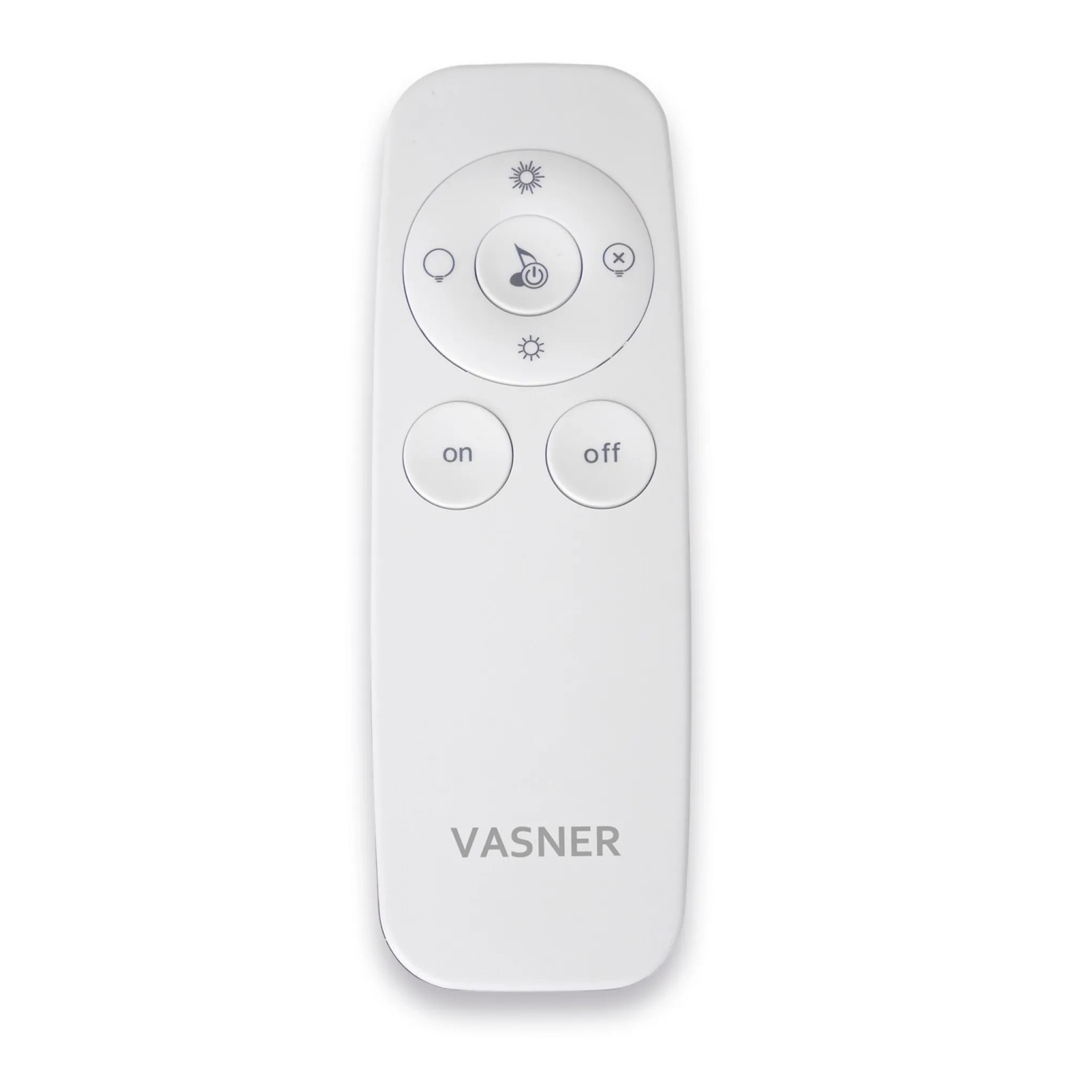 Fernbedienung für VASNER Appino BEATZZ Terrassenheizstrahler, weiß mit runden Knöpfen.