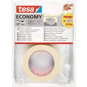 Tesa Malerband-Set Economy mit 2 Rollen Klebeband und Abdeckfolie.
