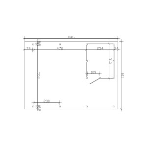Grundrisszeichnung: Skan Holz Doppelcarport Spessart mit Abstellraum, Maße 611x846cm.