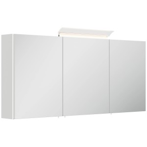 Posseik Spiegelschrank, 140 cm, mit LED-Lampe und Glasböden, weiß hochglanz.