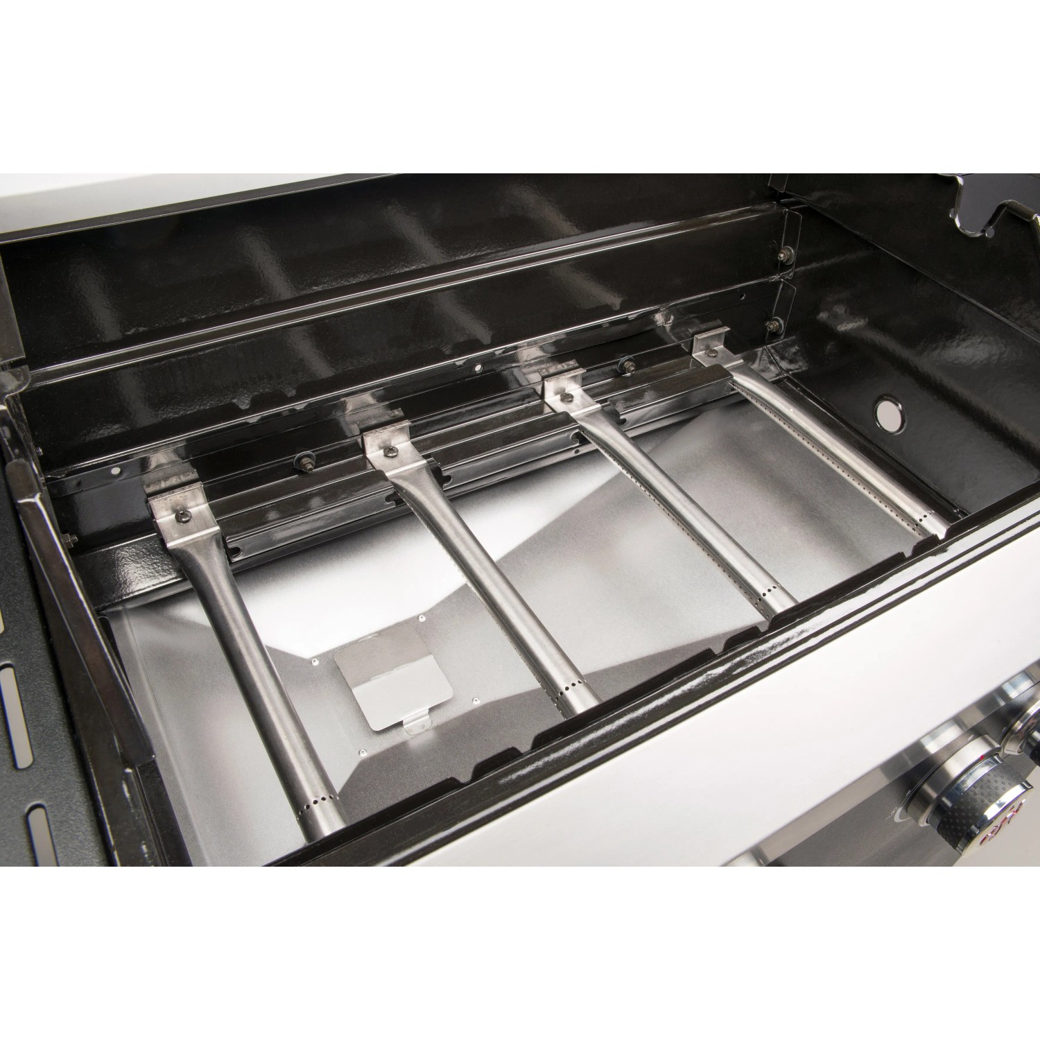 Innenansicht Landmann Gasgrill Rexon PTS 4.1 mit 4 Edelstahl-Brennern.