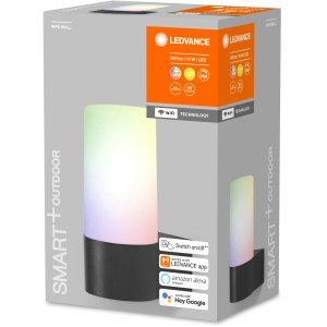 Verpackung der Ledvance Smart+ Pipe Multicolor LED-Außenwandleuchte. Smarte Gartenbeleuchtung mit Farbwechsel.