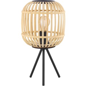 Eglo Tischleuchte Bordesley: Designlampe mit Bambusschirm und schwarzem Metallfuß.