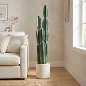 Grüne HOMCOM Kunstpflanze Kaktus im Topf, 111 cm hoch, als moderne Dekoration im Wohnzimmer.