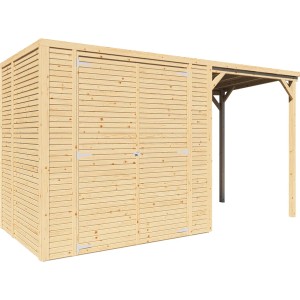 Bertilo Holz-Gartenhaus Box 2 Plus mit Anbau, Naturholz, Rhombusprofil.