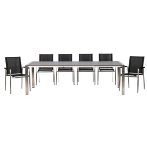 Acamp Garten-Set Auris: Tisch mit HPL-Platte und 6 Stühle in Anthrazit.