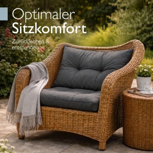 Graphitgraues Lounge Kissen Set XLuna in Rattan-Sessel für Gartenmöbel, optimaler Sitzkomfort im Outdoor-Bereich.