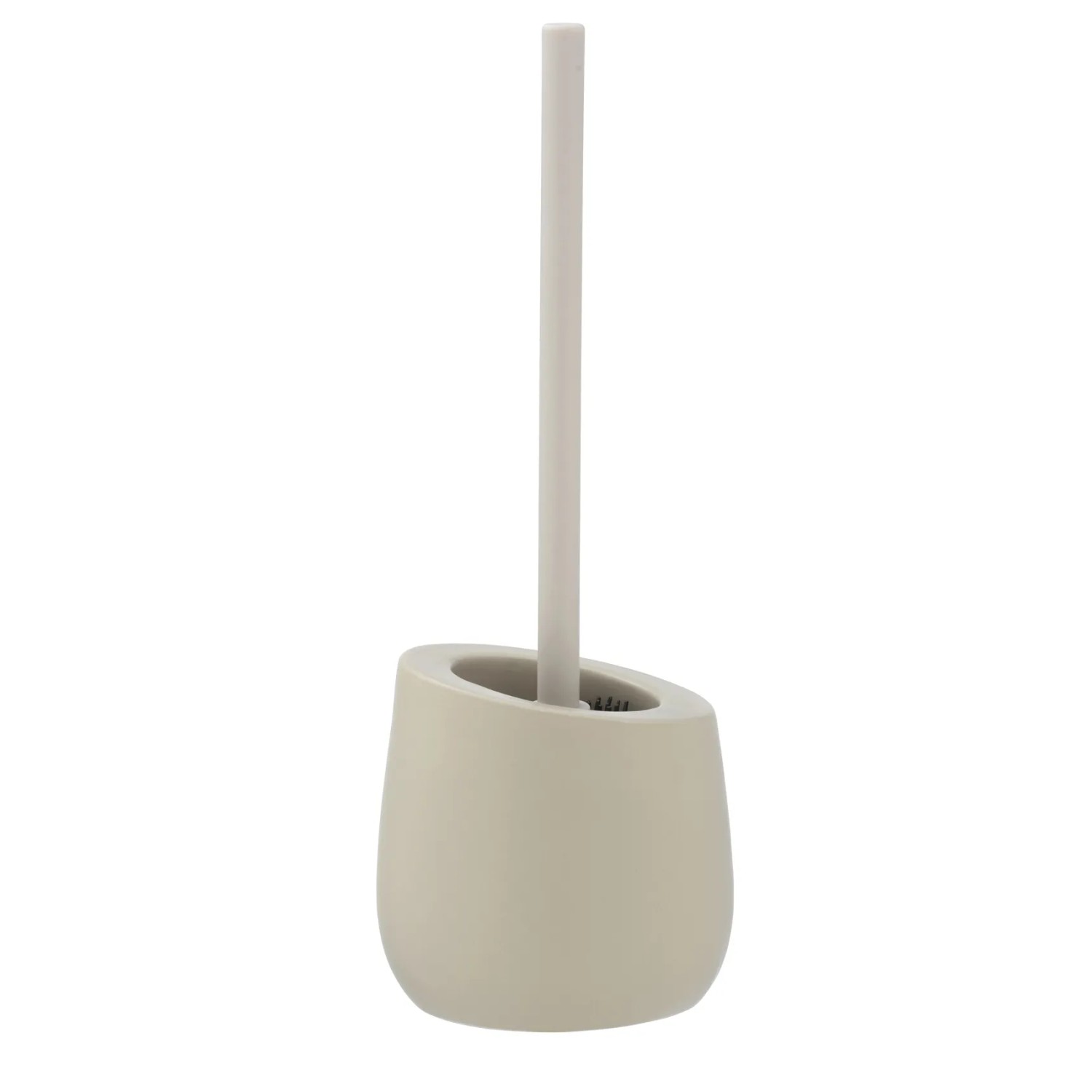 Beige WC-Garnitur Badi von Wenko: Keramik Toilettenbürstenhalter mit Silikonbürste und Randreiniger.