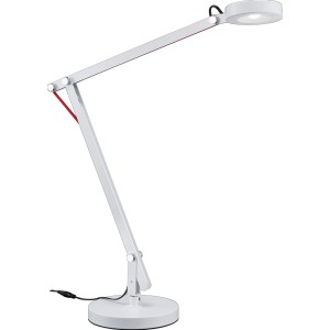 Weiße Trio LED-Tischleuchte mit flexiblem Arm und rundem Leuchtenkopf für Schreibtischbeleuchtung.