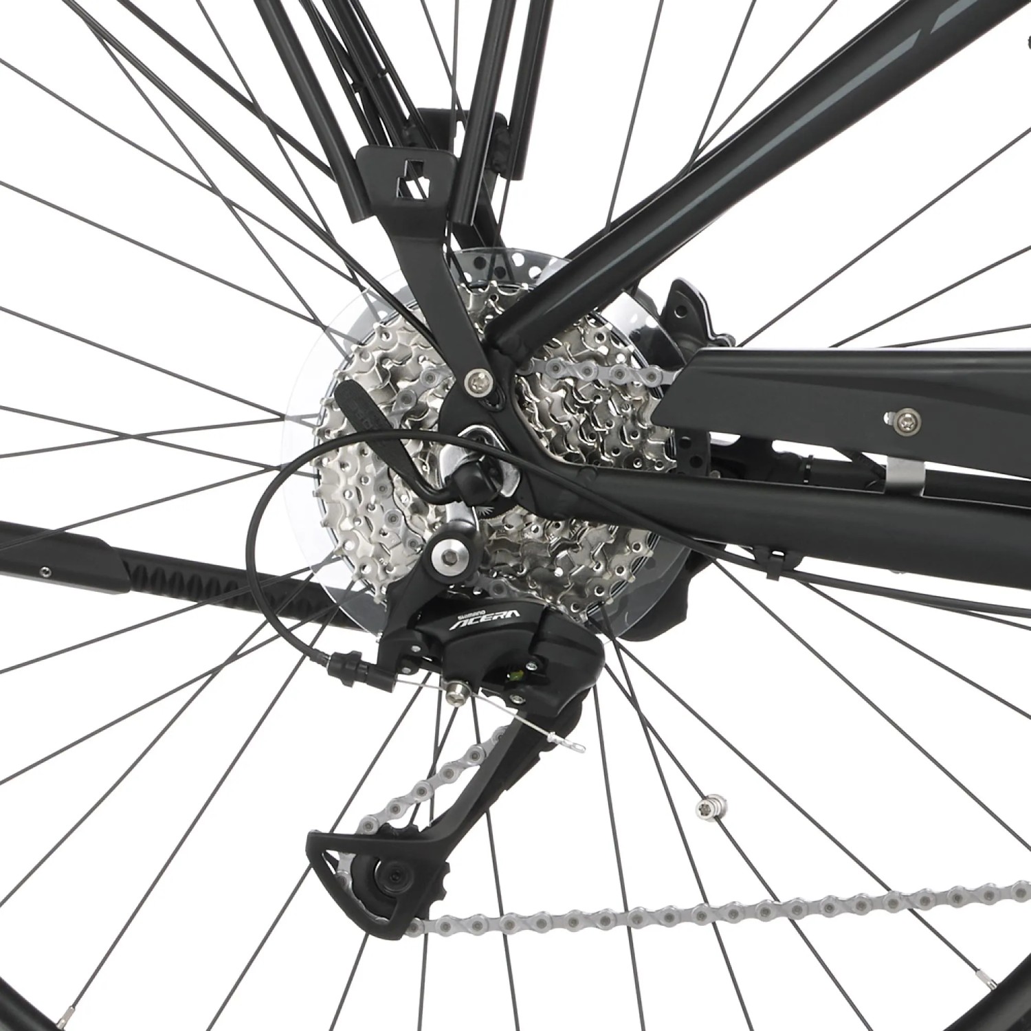 Detailaufnahme des Fischer E-Bike Trekking-Rad Viator 4.1i Damen: Schaltwerk und Kassette.