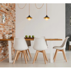 Globo Pendelleuchte Diana, schwarz-matte Hängelampe mit Hanfseil, 220x1200mm.