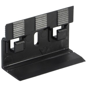 Schwarzer Leistenclip zur Befestigung von Sockelleisten, Zubehör für Laminat & Parkett.