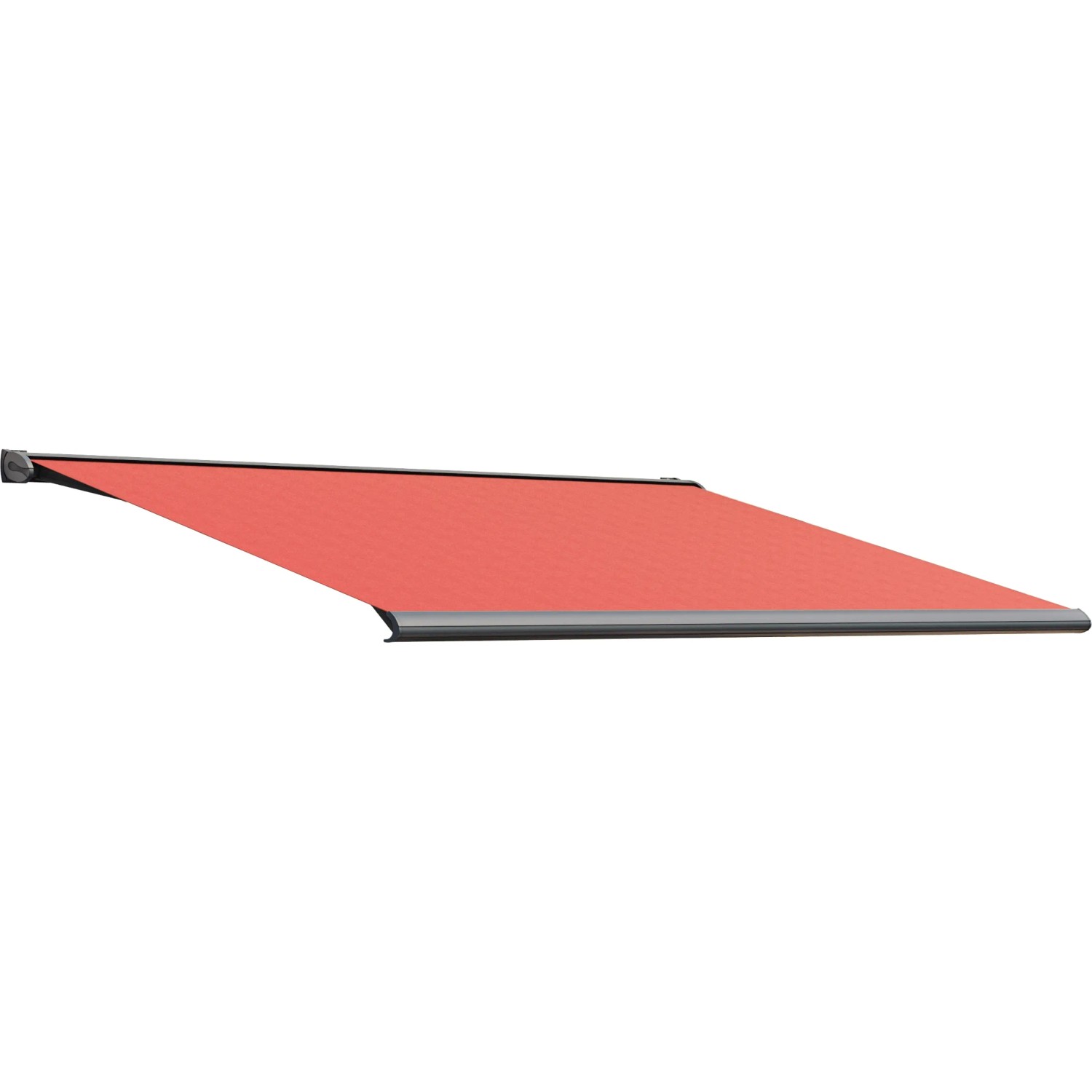 Wismar Kassettenmarkise, anthrazitfarben, mit rostrotem Stoff und E-Motor, 200x150 cm.