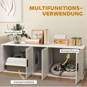 Weißer PawHut Katzenklo Schrank aus MDF, 3-in-1 Möbel als Beistelltisch, Katzenhaus & Versteck für Katzentoilette.
