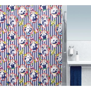 Spirella Duschvorhang Superhero mit Hunde-Motiv, blau-rote Streifen, 200x180 cm.