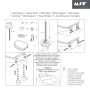 Montageanleitung für MSV WC-Sitz Cleo MDF, weiße Toilettenbrille mit Zubehör und Maßen.