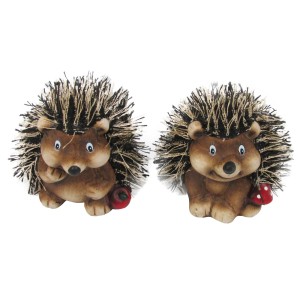 Zwei braun-rote Keramik Igel mit Stoff, 6-7 cm, als herbstliche Dekofiguren.