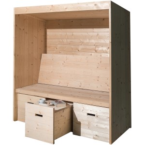 Weka Gartenlaube Bozen aus naturbelassenem Fichtenholz mit Stauraum und ausziehbarer Ablage.