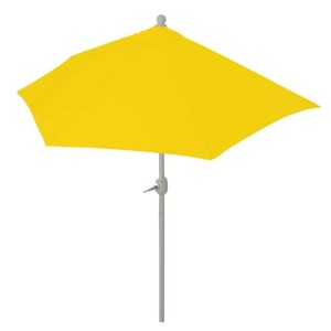 Halbrund gelber Sonnenschirm Lorca, 270 cm, mit Kurbel und UV 50+ Schutz.