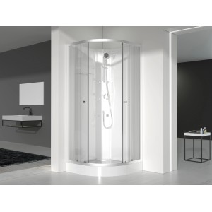 Aurlane Komplettdusche White Ocean, 90x90x210 cm, mit Schiebetüren, Armatur und Massagedüsen.