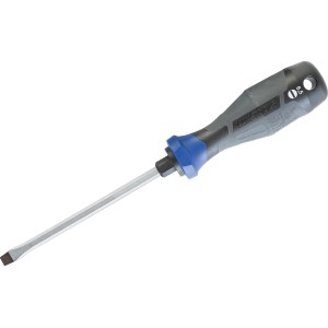 LUX Schraubendreher Professional SL 6,5 mm mit grau-blauem Griff und Schlitzklinge.