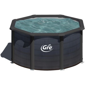 Runder Gre Stahlwandpool Kea, Ø 240 cm, 120 cm hoch, in Graphitoptik. Komplettes Pool-Set.