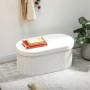 Cremeweiße HOMCOM Sitzbank mit ovaler, gepolsterter Oberfläche aus Polyester und gerippten Seiten. Für Wohnzimmer.