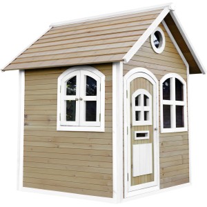 Axi Julia Spielhaus aus Holz in Braun/Weiß mit Tür, Fenstern und Briefkasten.